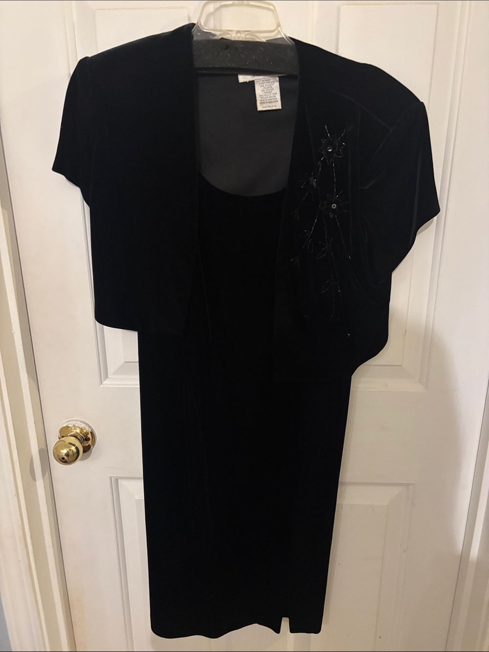 Black Velvet Two-Piece Evening Dress with Embellished Jacket